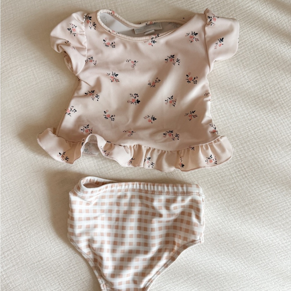 The White Company Pink Floral Ruffle Two-Piece Swim Set